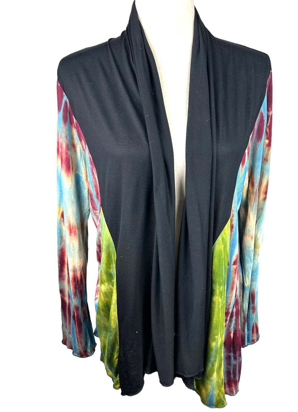 NEW Greater Good Open Front Jacket Black with Multi-Color Sides and Arms Size S